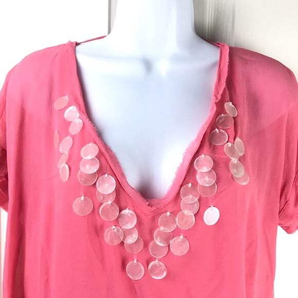 Banana Republic Silk Coral Flutter Top Shirt Blouse Sz Small - Picture 3 of 8